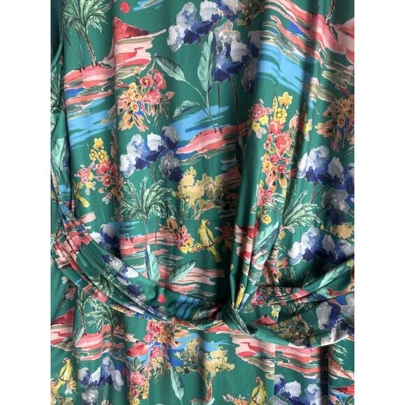 Yumi Sheath Party Cocktail Dress Green Emerald Garden Bird Floral Dress Size 20‎ - Picture 13 of 13